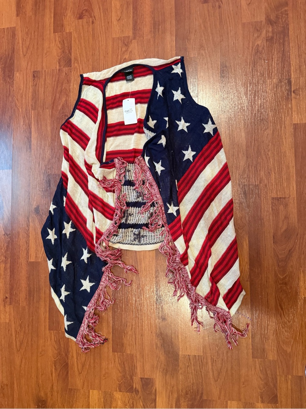 Patriotic Star & Stripe Fringe Throw Vest - Red, White & Blue